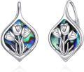 wholesale 925 Sterling Silver Tulip Flower Abalone Shell Leverback Earrings s for Women Girls-0-0