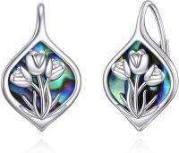 wholesale 925 Sterling Silver Tulip Flower Abalone Shell Leverback Earrings s for Women Girls-tulip-tulip