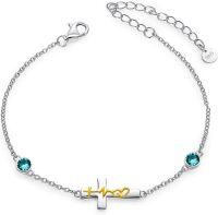 wholesale 925 Sterling Silver 12 Birthstones Faith Hope Love Cross Bracelets Christian Jewelry for Women-12-Dec.Zircon Blue