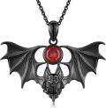 wholesale 925 Sterling Silver Black Bat Pendant with Red Crystal Stone Gothic Halloween Jewelry for Women Gifts-0-0