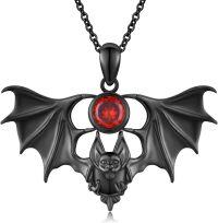wholesale 925 Sterling Silver Black Bat Pendant with Red Crystal Stone Gothic Halloween Jewelry for Women Gifts-Bat