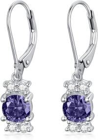 wholesale Sterling Silver CZ Leverback Dangle Earrings 3 3ct tw 5 Gemstone-February, Amethyst