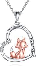 wholesale 925 Sterling Silver Fox Love You Forever Heart Pendant Necklace-0-0