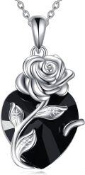 wholesale 925 Sterling Silver Black Onyx Rose Flower Heart Urn Pendant Necklace for Ashes Keepsake Memorial s 48 Chain-0-0