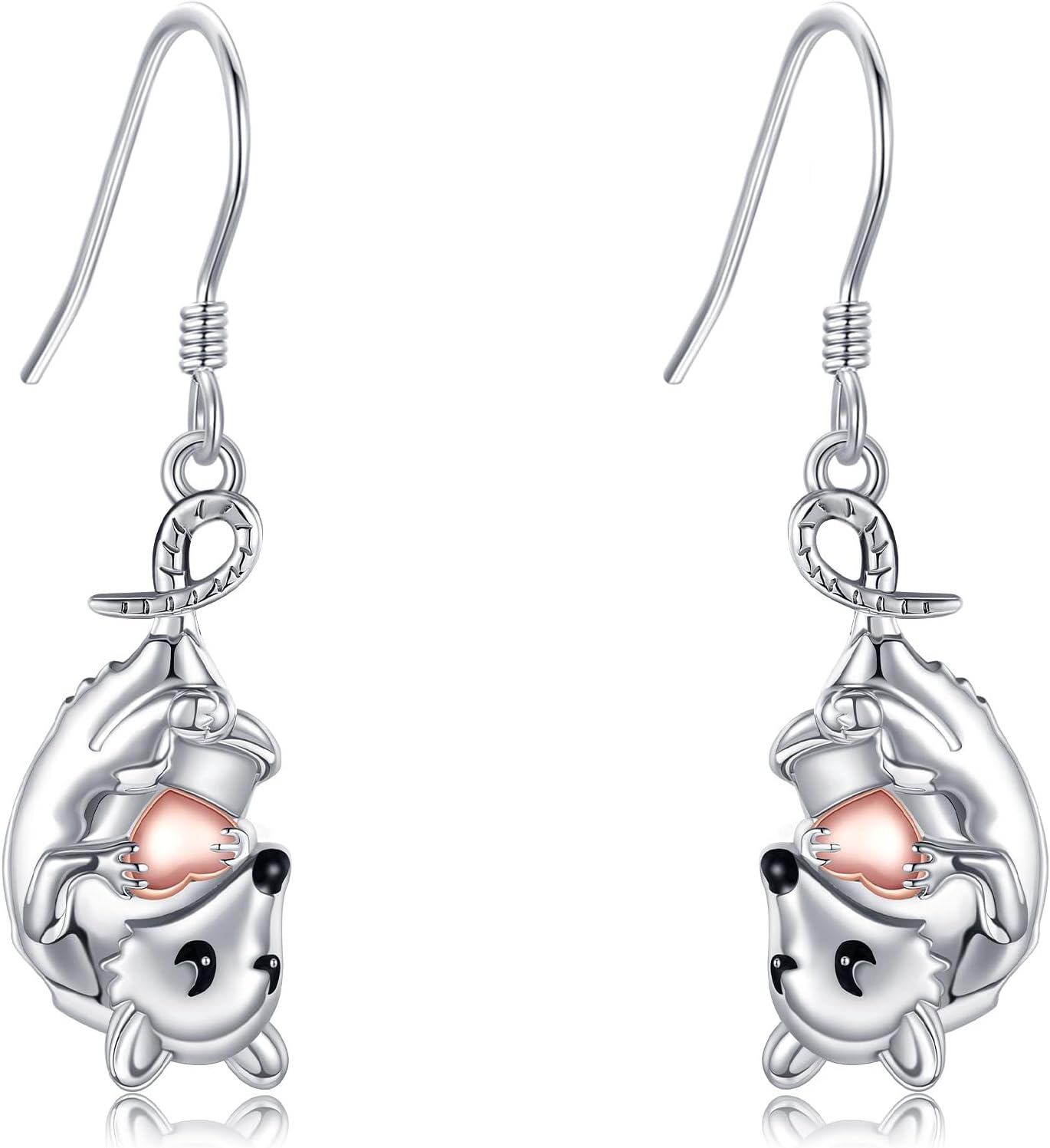 Sterling Silver Stone Possum Heart Earrings Women s Jewelry-0-1