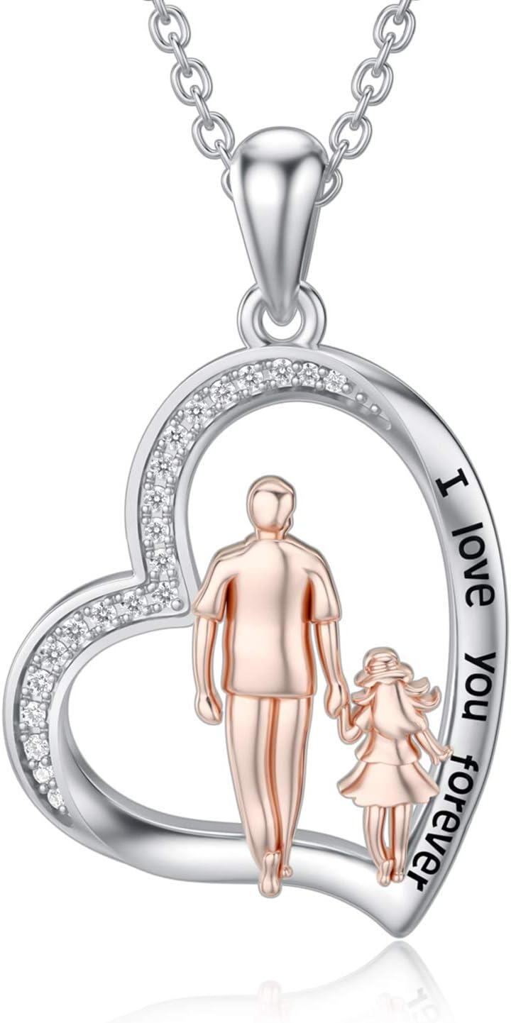 Sterling Silver Sterling Silver Stone Daughter Heart Pendant Necklace from Dad Mom I Love You Forever Jewelry-01-01-Walking-1
