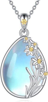 wholesale 925 Sterling Silver Moonstone Teardrop Pendant Necklace with Daffodil Flower Design for Women-daffodil