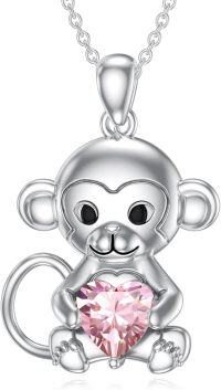 wholesale Metal Stone Monkey Pendant Necklace Birthstone Jewelry Gift for Women-October