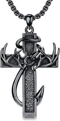 wholesale Sterling Silver Deer Antler Cross Necklace for Men Hunting Jewelry Gift-2-04-Black