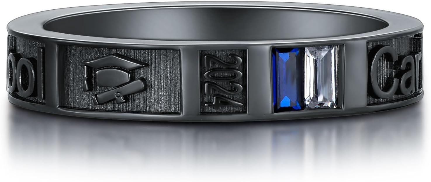 Sterling Silver 0 1 2 3 Gem Men s Graduation Class Ring 4 5 6 7 9 5mm-Width 4.5mm-2 Rectangle 2x4mm-One Pattern # 3
