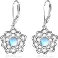 wholesale 925 Sterling Silver Moonstone Lotus Flower Leverback Earrings-Lotus