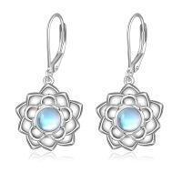 wholesale 925 Sterling Silver Moonstone Lotus Flower Leverback Earrings-Lotus