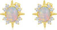 wholesale 14K Yellow Gold Opal Earrings Flower Triangle Star Vintage Studs for Women -A8-White Opal