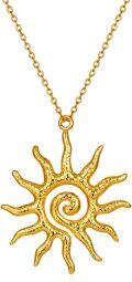 wholesale 925 Sterling Silver Plated Gold Spiral Sun Pendant Necklace Retro Texture Round  for Women-0-0