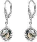 wholesale 925 Sterling Silver Green Moss Agate Filigree Leverback Dangle Drop Earrings Hypoallergenic-0-0