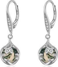 wholesale 925 Sterling Silver Green Moss Agate Filigree Leverback Dangle Drop Earrings Hypoallergenic-A-silver moss agate