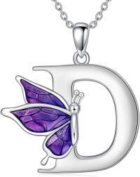 wholesale Sterling Silver Purple Butterfly A Z 26 Letters Pendant Necklace-Letter D-Letter D
