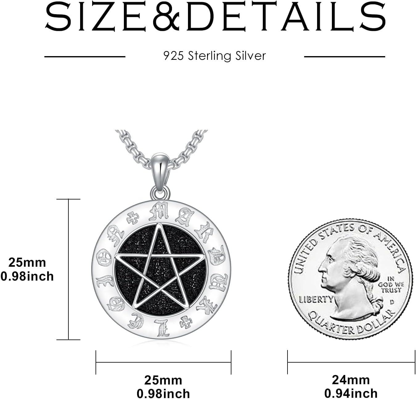 Sterling Silver Pentagram Necklace Pentacle Pendant for Men Women-0-5