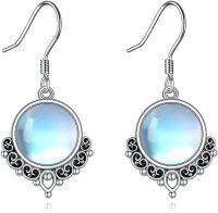 wholesale 925 Sterling Silver Rainbow Moonstone Celtic Knot Drop Dangle Leverback Earrings for Women Girls -M-Bohemia Moonstone