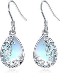 wholesale 925 Sterling Silver Teardrop Moonstone Dangle Earrings with Filigree Design for Women Gifts-Filigree