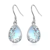 wholesale 925 Sterling Silver Teardrop Moonstone Dangle Earrings Wholesale with Filigree Design for Women Gifts-Filigree