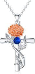 wholesale 925 Sterling Silver 12 Birthstone Flower Pendant Necklace for Women-0-30