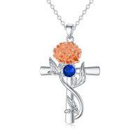 wholesale 925 Sterling Silver Cross Pendant With Red Gemstone And Lily Design-9-September-Peony
