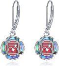 wholesale 925 Sterling Silver Abalone Shell Lotus Chakra Drop Earrings for Women-0-0