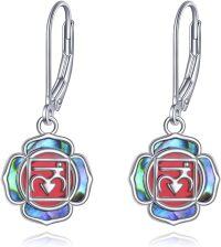 wholesale 925 Sterling Silver Abalone Shell Lotus Chakra Drop Earrings for Women-Red-Garnet
