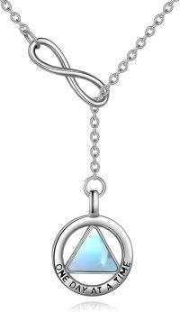 wholesale Sterling Silver NA Recovery Symbol Necklace Sobriety Gift for Women-AA moonstone