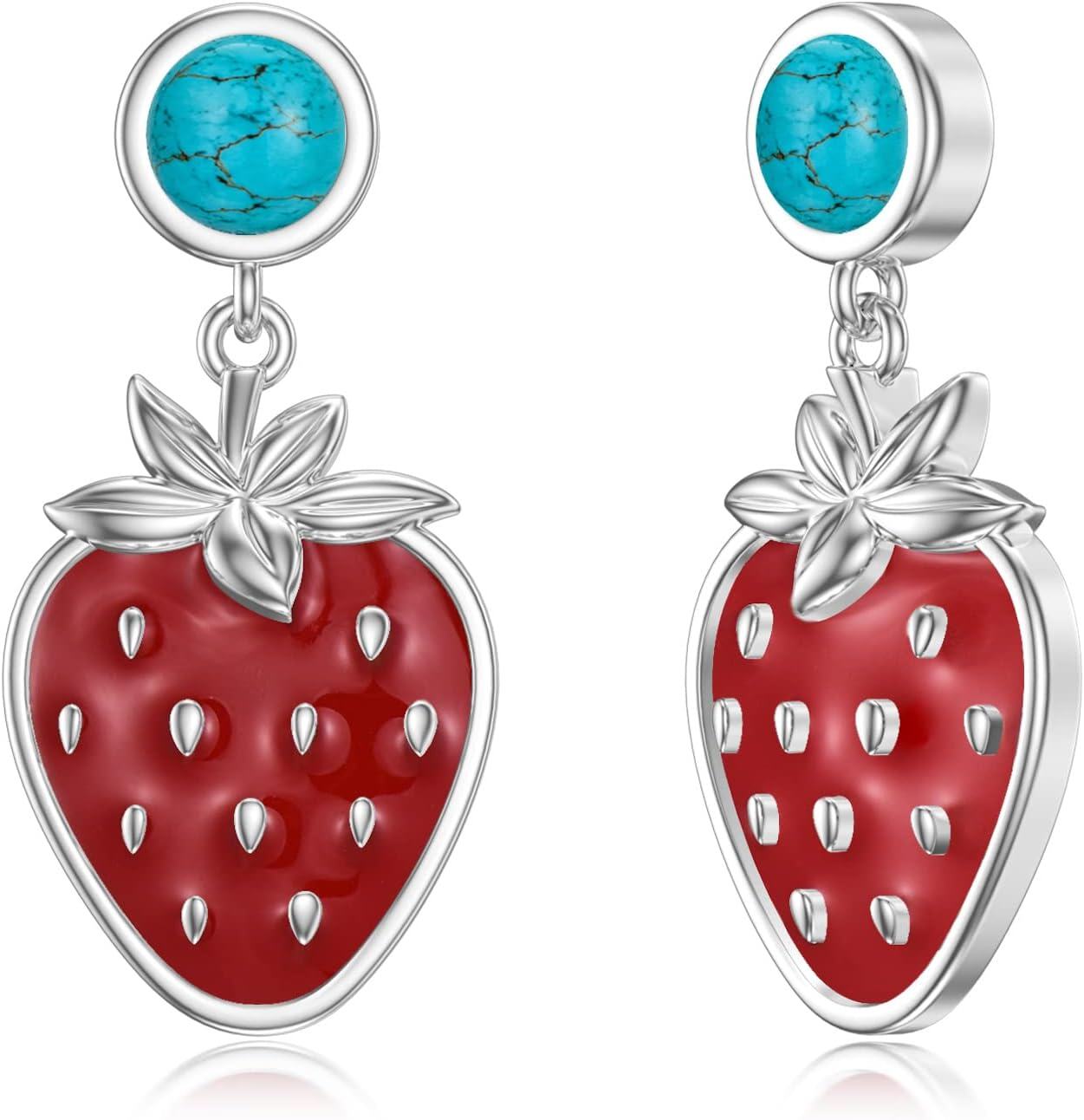 Sterling Silver Skull Stud Earrings with Lotus Hummingbird Squirrel Cow Gift for Women Men-Turquoise Strawberry