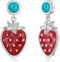 wholesale 925 Sterling Silver Strawberry Turquoise Dangle Drop Earrings s for Her Him-0-0