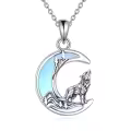 wholesale 925 Sterling Silver 925 Wolf Howling at the Moon Pendant Necklaces Wholesale with Blue Opal Stone for Women-0-0