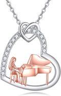 wholesale 925 Sterling Silver Musical Grand Piano in Heart Shape with Cubic Zirconia Pendant Necklace for Women-0-0