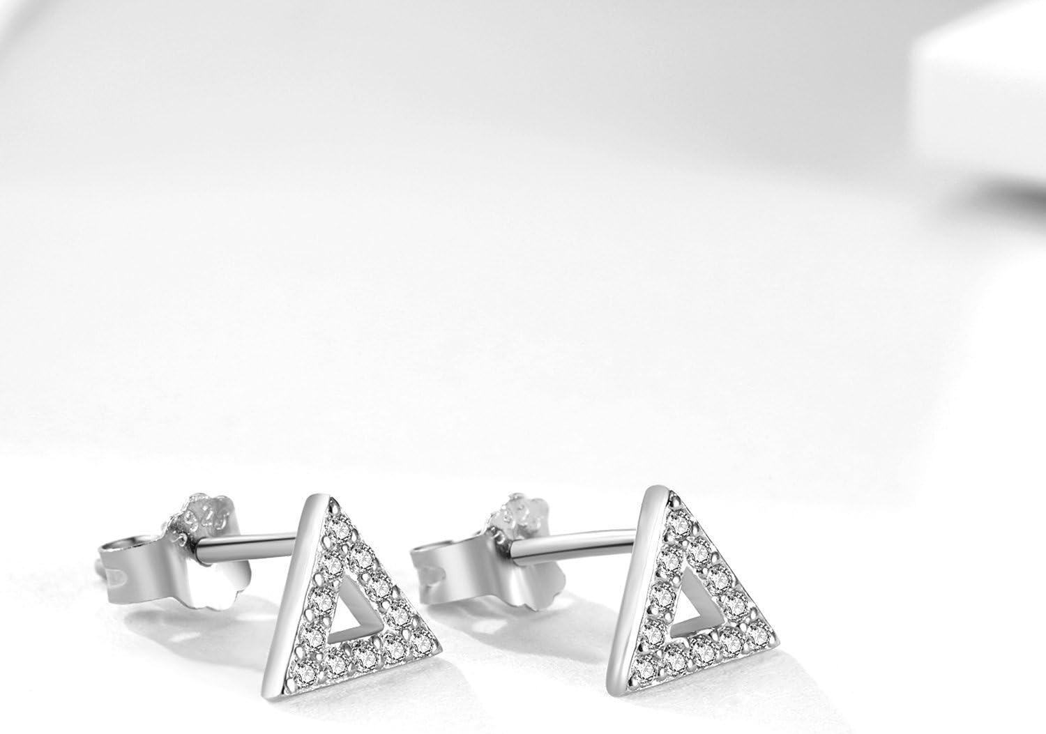 Sterling Silver Cubic Zirconia Triangle Earrings for Women Teens Dainty Gifts-0-3