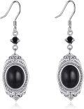 wholesale 925 Sterling Silver Black Onyx Drop Earrings with Intricate Design-0-0