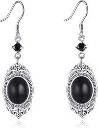 wholesale 925 Sterling Silver Black Onyx Drop Earrings with Intricate Design-Black Onyx Earrings