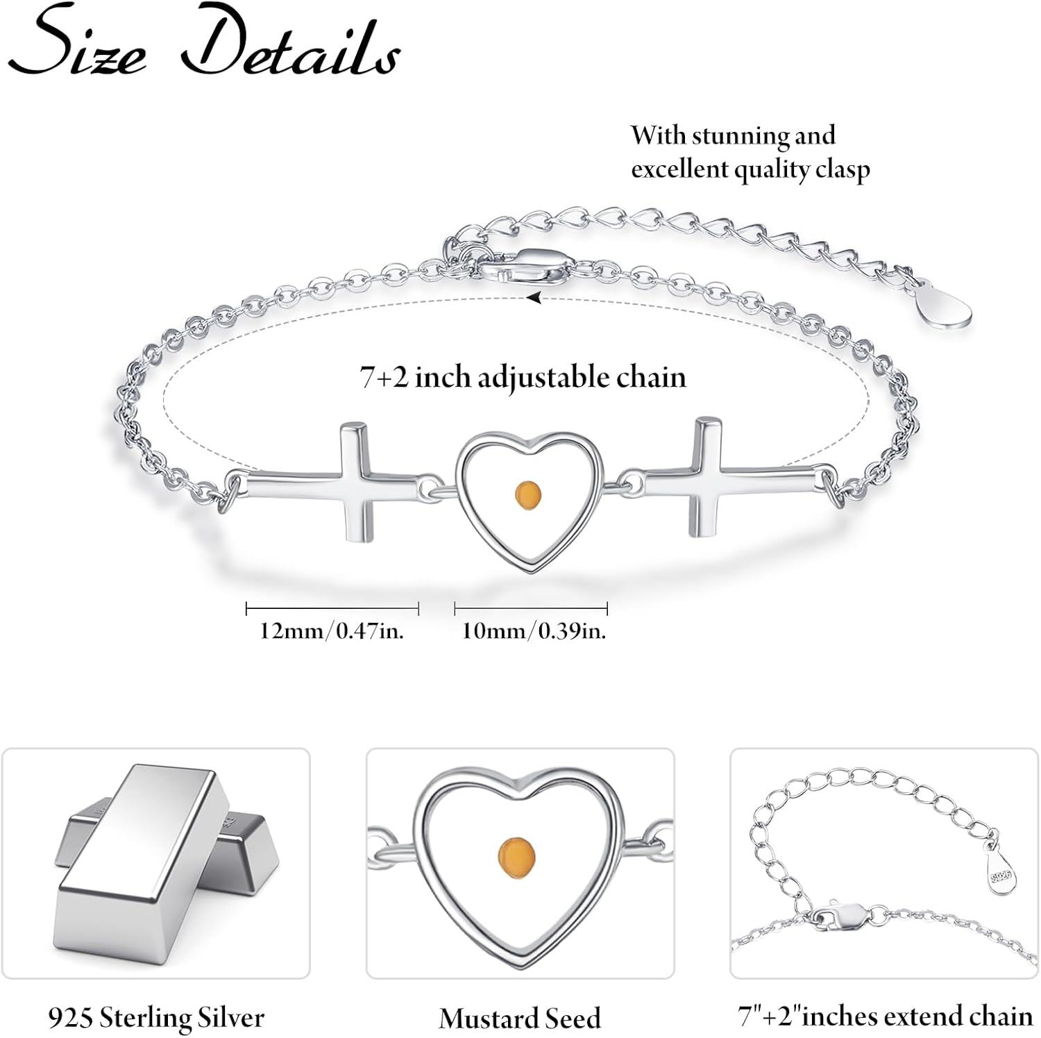 wholesale 925 Sterling Silver Yellow Stone Heart & Cross Charm Bracelet for Women-0-2