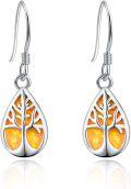 wholesale 925 Sterling Silver Orange Fire Opal Teardrop Tree of Life Dangle Hooks for Women-0-0