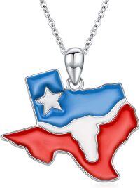 wholesale 925 Sterling Silver Texas State Flag Map Pendant Necklaces for Women Girls  USA America US States Souvenir Traveler Present Accessories 43cm Chain Length-C