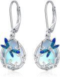 wholesale 925 Sterling Silver Blue Moonstone Dragonfly Drop Earrings-0-0