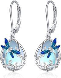 wholesale 925 Sterling Silver Blue Moonstone Dragonfly Drop Earrings-Dragonfly-Moonstone