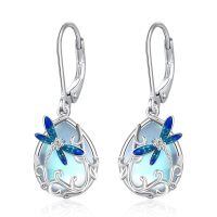 wholesale 925 Sterling Silver Blue Moonstone Dragonfly Drop Earrings-Dragonfly-Moonstone