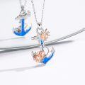 wholesale 925 Sterling Silver Anchor Pendant Necklace with Blue Opal and Rose Charms s for Women-0-1