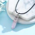 wholesale 925 Sterling Silver Pink Rose Quartz Flower Crystal Pendant Necklace-0-5