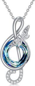wholesale TOUPOP Music Note Necklace Sterling Silver Treble Clef Dragondly Necklace With Blue Crystal Jewelry Birthday Gifts For Music Lover Teacher Women -0-0