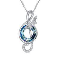 TOUPOP Sterling Silver Blue Crystal Music Note Treble Clef Dragonfly Necklace Gift-undefined