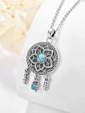 wholesale 925 Sterling Silver Turquoise Bohemian Dream Catcher Pendant Necklaces for Women - Vintage Lotus Feather Talisman s-0-1