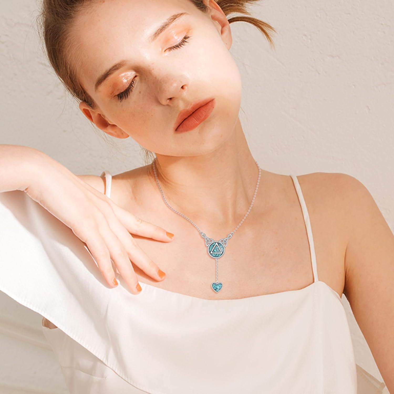 wholesale 925 Sterling Silver & Turquoise Stone Celtic Knot Heart Pendant Necklace for Women-0-1