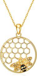 wholesale 925 Sterling Silver Gold Plated Honeycomb Bee Pendant Necklace for Women-0-0